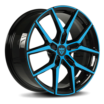 Custom black wheel with blue accents, perfect for enhancing the style of luxury vehicles.